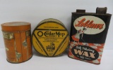 Three vintage mop and polish tins, cool graphics