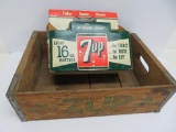 Wooden 7 Up sode crate and cardboard bottle carrier