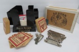 Bar lot with coasters and advertising bottle openers, LaDora cigar box