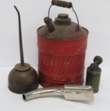 Vintage gas can Defiance, Lard oil and Chain Lube