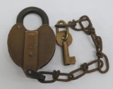Early Miller brass lock and key, 3 1/2