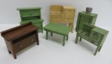Six vintage wooden dollhouse kitchen furniture, 3