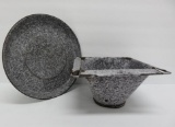 Charcoal speckled graniteware pie plate and funnel