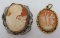 Two cameo pin/ pendant, 1 1/2