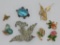 8 figural pins, birds,flower and bugs, 1