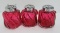 Cranberry swirl shakers, three, 2 1/2