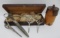 Vintage Sewing lot, scissors, treen box, and lace