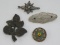 Four vintage pins, two micromosaic, sweater clip and reticulated with inset stones