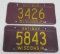 Two Antique Wisconsin License plates purple and gold, 12