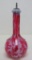 Cranberry daisy and fern barber bottle, 8 1/2
