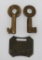 Two Railroad keys and railroad baggage claim tag