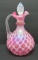 Cranberry glass honeycomb pattern jug with stopper, applied handle, 8 1/2