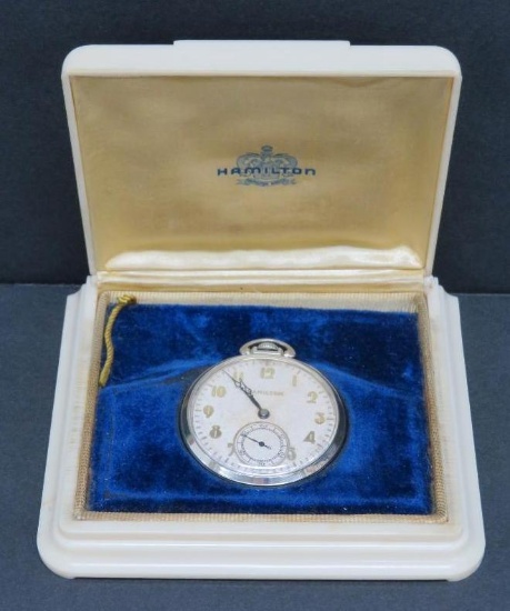 Hamilton pocket watch and Hamilton watch box, model 912, 17 jewel