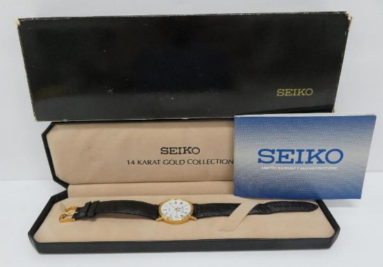Seiko 14 karat Gold Collection wrist watch with case, box and booklet