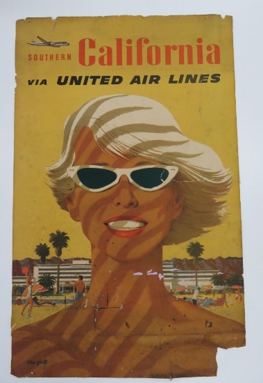 Original Vintage Travel Poster, Southern California United Air Lines, 25" x 40"