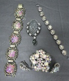 Vintage jewelry lot, rhinestones and Eizabeth Morrey bracelot