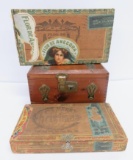 Three wonderful wood cigar boxes, Christmas, Blue Goose and pretty lady