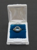 Lovely vintage reticulated setting with aquamarine stone, band marked 