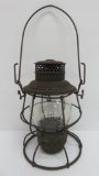 Chicago and North West Railroad lantern, marked frame and globe, 10 1/2