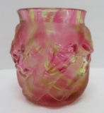 Lovely cranberry and amber floral pattern toothpick holder, 2