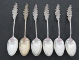 Six sterling spoons, teaspoons, heavily floral handles