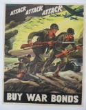 Original 1942 Buy War Bonds Poster, Attack Attack Attack, 22