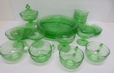 Hazel Atlas Cloverleaf green depression glass dishes, service for 4