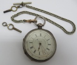 Decimal Chronograph key wind pocket watch with chain