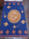 Vintage astrological afghan, Sun, stars and compass rose vector