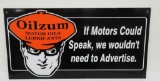 Oilzum Motor Oil sign, metal base with vinyl overlay, 24