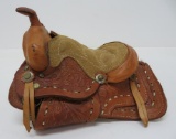Adorable Miniature salesmen sample leather saddle, 9