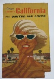 Original Vintage Travel Poster, Southern California United Air Lines, 25