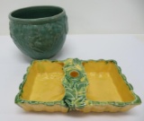 McCoy art pottery, center bowl with candlestick and jardinierre