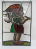 Oakbrook Esser Studio stain glass handing panel, little girl with pack