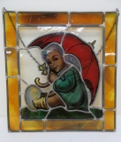 Oakbrook Esser Studio stain glass hanging panel, umbrella girl