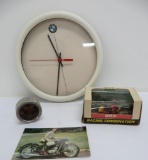 BMW lot, clock, postcard, cap and Britian toy in box