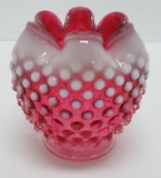 Cranberry hobnail opalescent rose bowl vase, 4 1/2