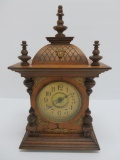 German mantle clock, walnut case, ornate, 12