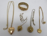 Four vintage lockets and heart bracelet