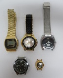 Four men's wrist watches and one ladies Ernest Borel Kaleidoscope watch face