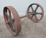 Two Metal Wheels and Axle