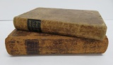 Two antique leather school books, Arithmetic and Latin Grammar