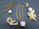 Assorted costume watch jewelry and pin