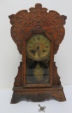 Antique oak pressed carved mantle clock, New Haven, 22
