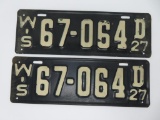 Pair of matching 1927 Wisconsin license plates, 14