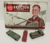 Vintage Erector set and metal cars