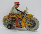 Marx tin litho wind up motorcycle toy, working, 8 1/2