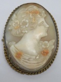 Shell cameo, pin pendant, 1 1/2