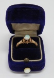 Vintage opal ring, marked 10K, in early velvet ring box, size 7 1/2