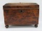 Early burl sewing box, needpoint top, 8